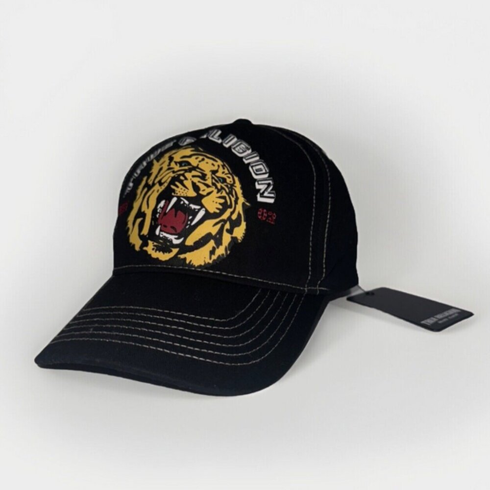New True Religion Established Tiger Print Black Snapback Hat